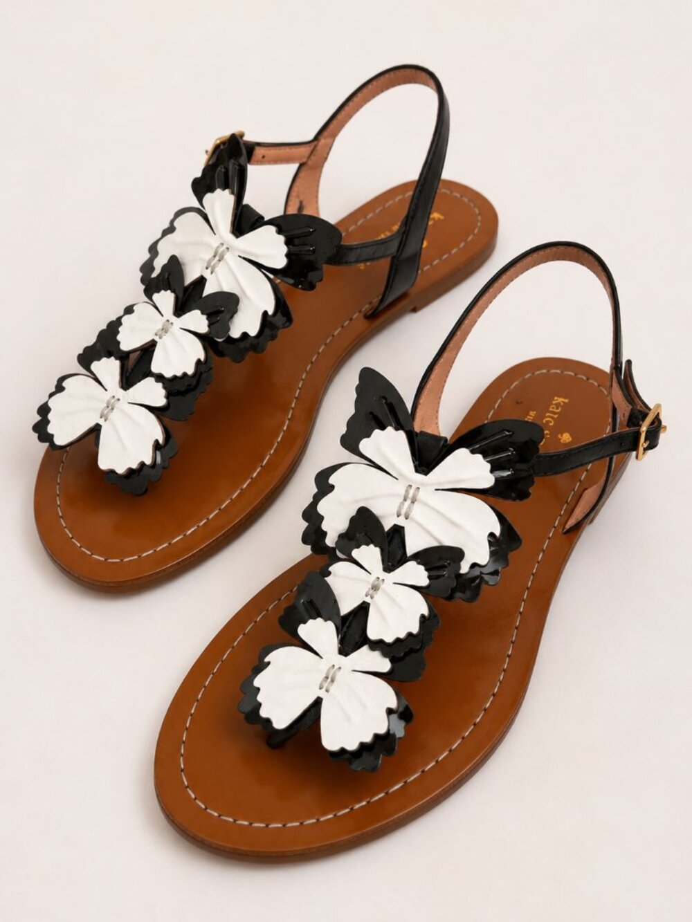 Butterfly Sandals Kate Spade Black White Leather Flats Size 8.5